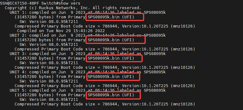 Ruckus ICX Switch cihazının firmware güncelleme öncesi genel görünümü.
