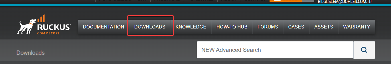Ruckus Support sitesi üzerinden firmware dosyası indirme adımı.