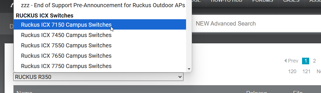 Ruckus Support sitesi üzerinden firmware dosyası indirme adımı.